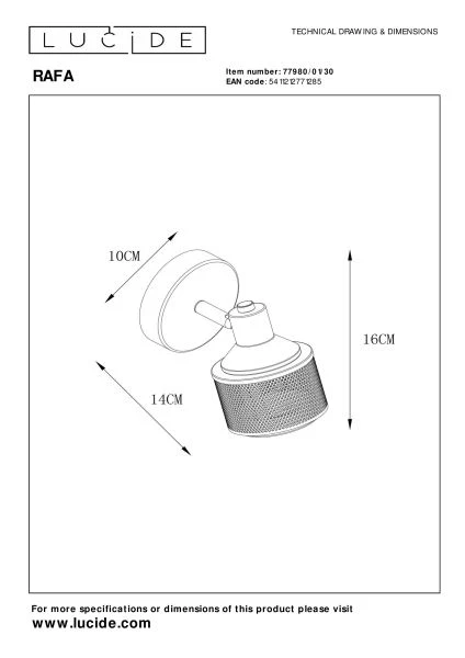 Lucide RAFA - Spot plafond - 1xE14 - Noir - TECHNISCH